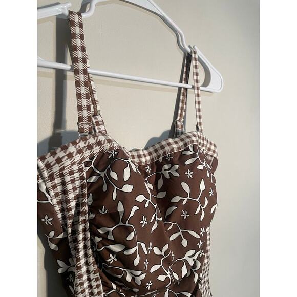 Lands End Brown Floral and Gingham Tankini Top - Picture 3 of 11